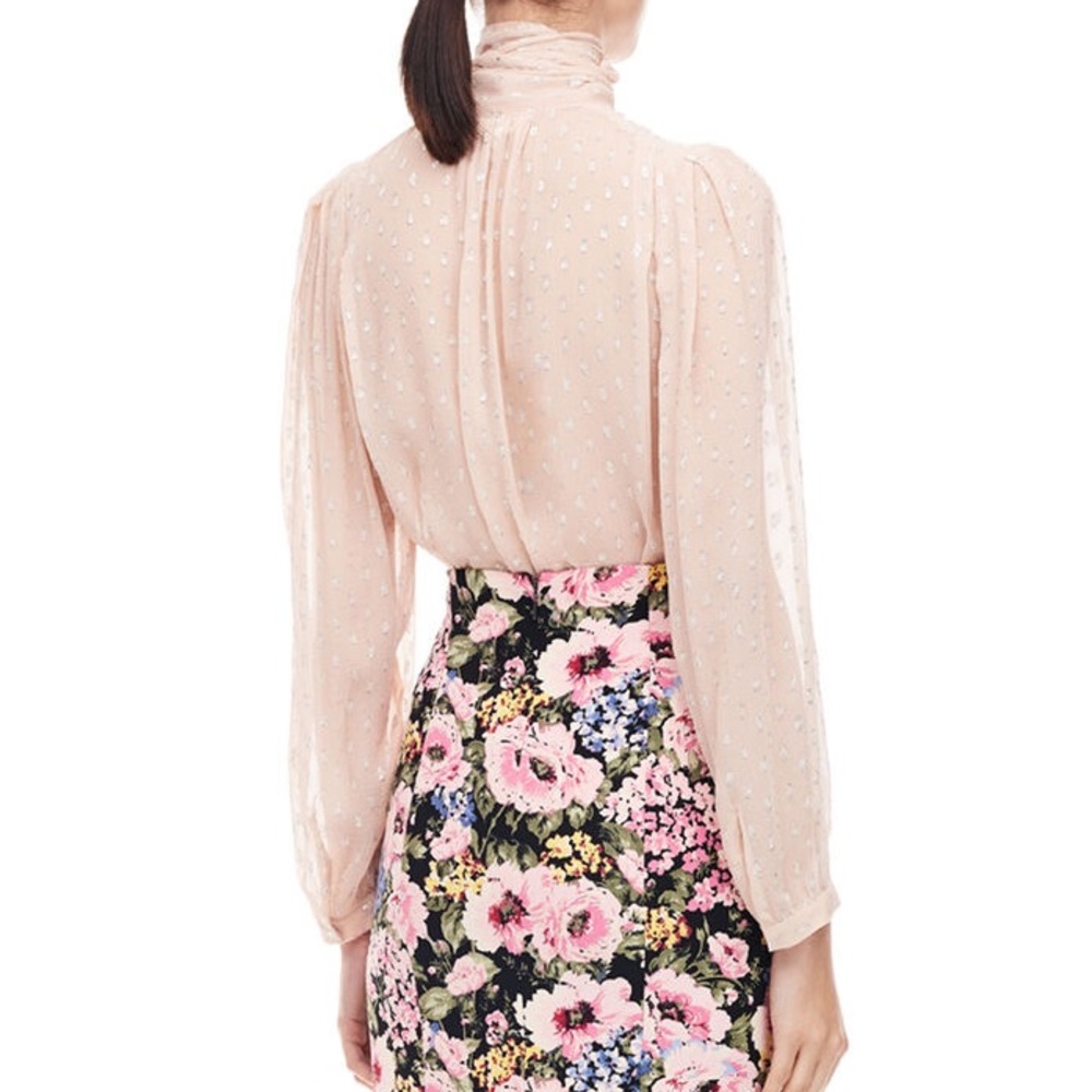 Rebecca Taylor Pink Silk Metallic Dot Clip Top - Picture 3 of 10